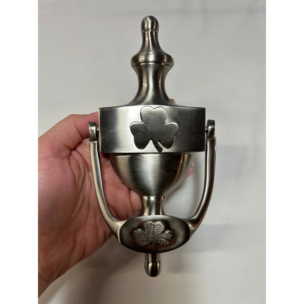 Irish Shamrock Door Knocker Brushed Nickel Urn Style Metal Front Door Hardware